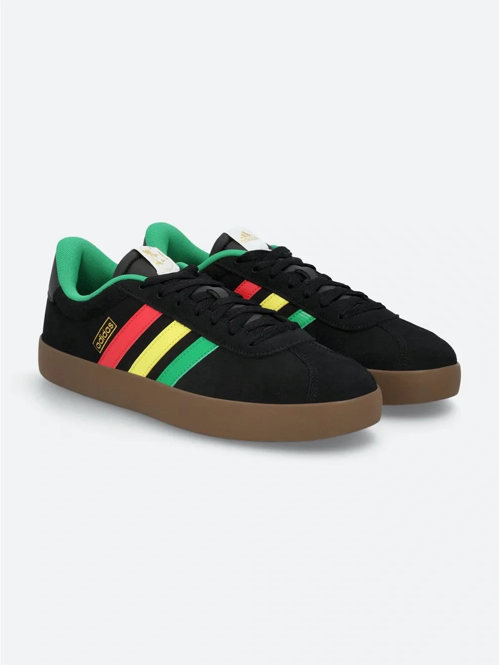 adidas VL Court 3.0 Black Suede Sneakers with Red, Yellow, and Green Stripes 13